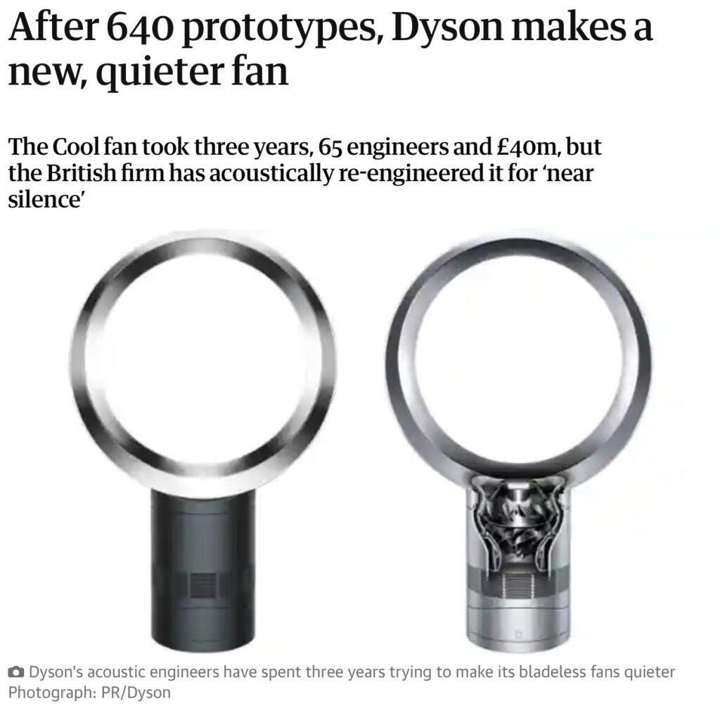 Dyson advertisement describing the development behind its fans