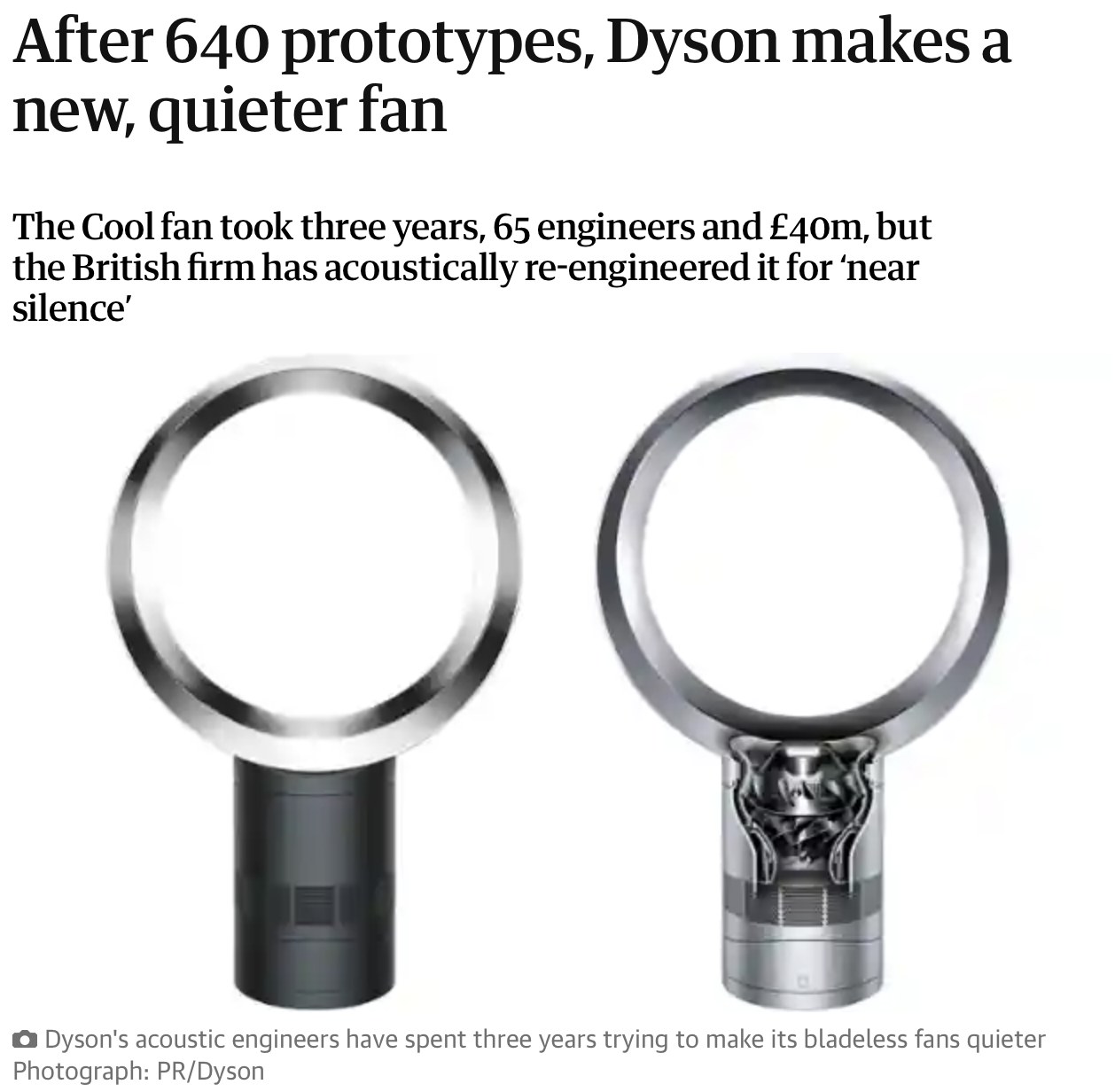 Dyson advertisement describing the development behind its fans